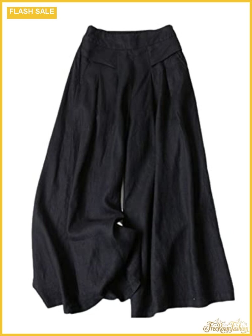 Wide Leg Linen Culottes Capris High Rise Pleated Pockets Boho Pants